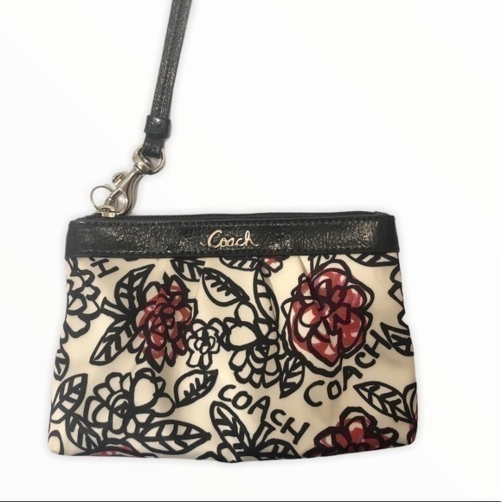 Coach floral poppy white pink wristlet clutch